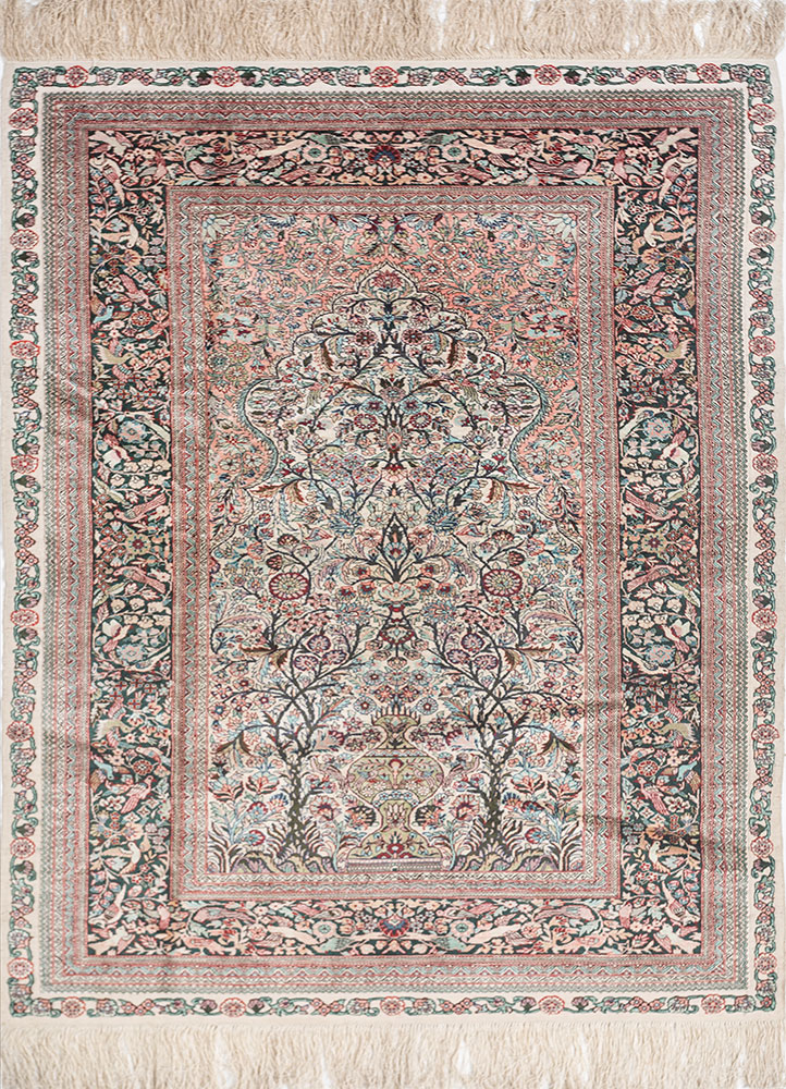 gulmarg pink and purple silk hand knotted Rug - HeadShot