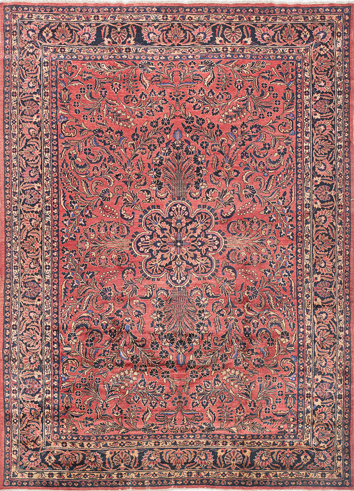 aalam red and orange wool hand knotted Rug - HeadShot