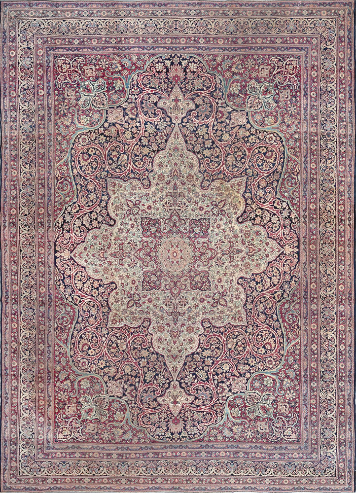 aalam red and orange wool hand knotted Rug - HeadShot