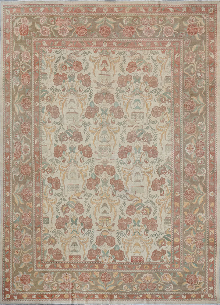 aalam beige and brown wool hand knotted Rug - HeadShot