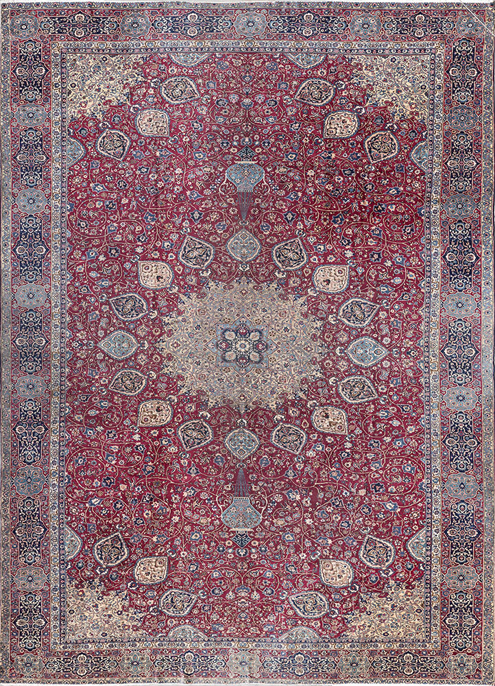 aalam red and orange wool hand knotted Rug - HeadShot