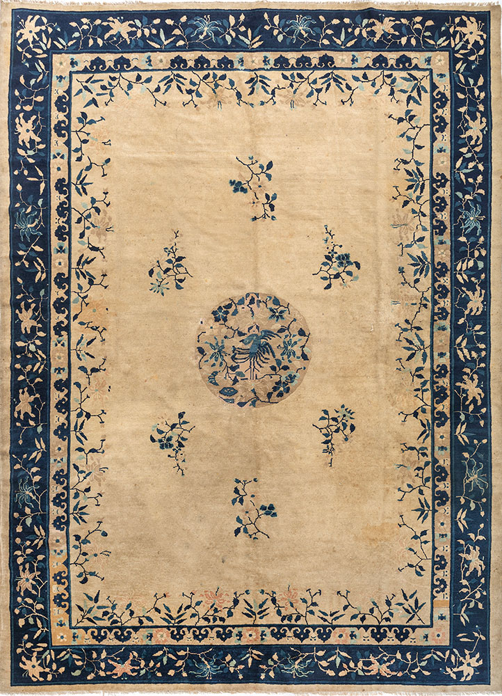pechino beige and brown wool hand knotted Rug - HeadShot