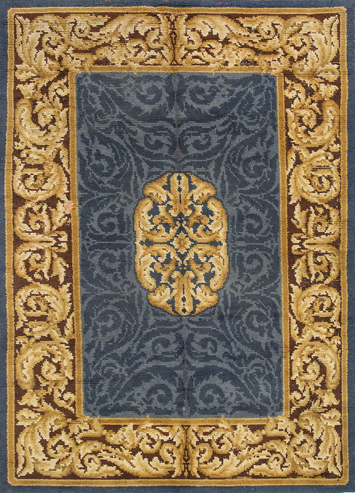 aalam blue wool hand knotted Rug - HeadShot