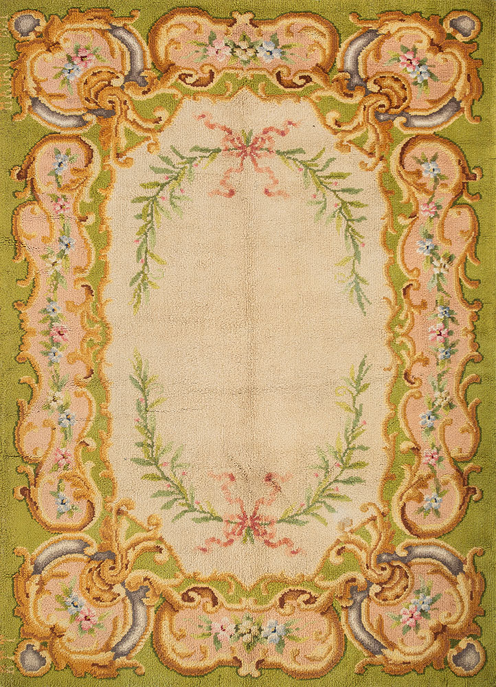 aalam green wool hand knotted Rug - HeadShot