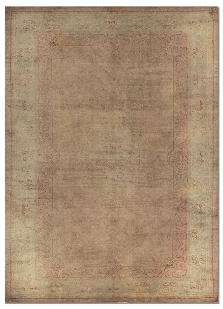 aalam beige and brown wool hand knotted Rug - HeadShot