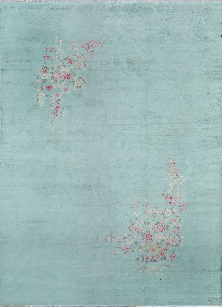 aalam blue wool hand knotted Rug - HeadShot