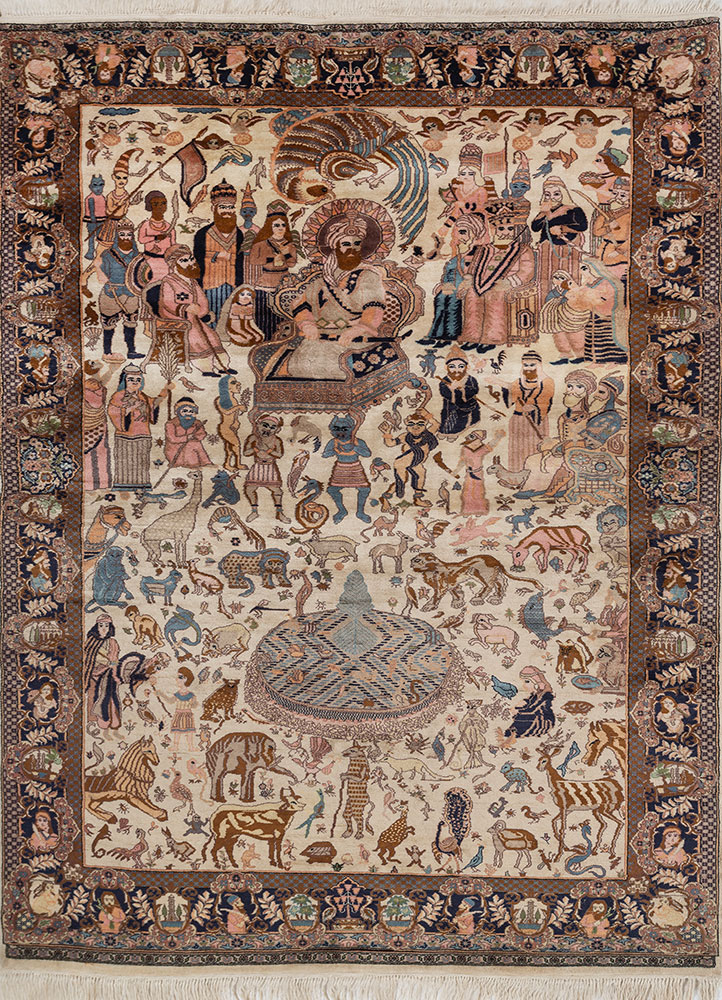 aalam blue wool hand knotted Rug - HeadShot