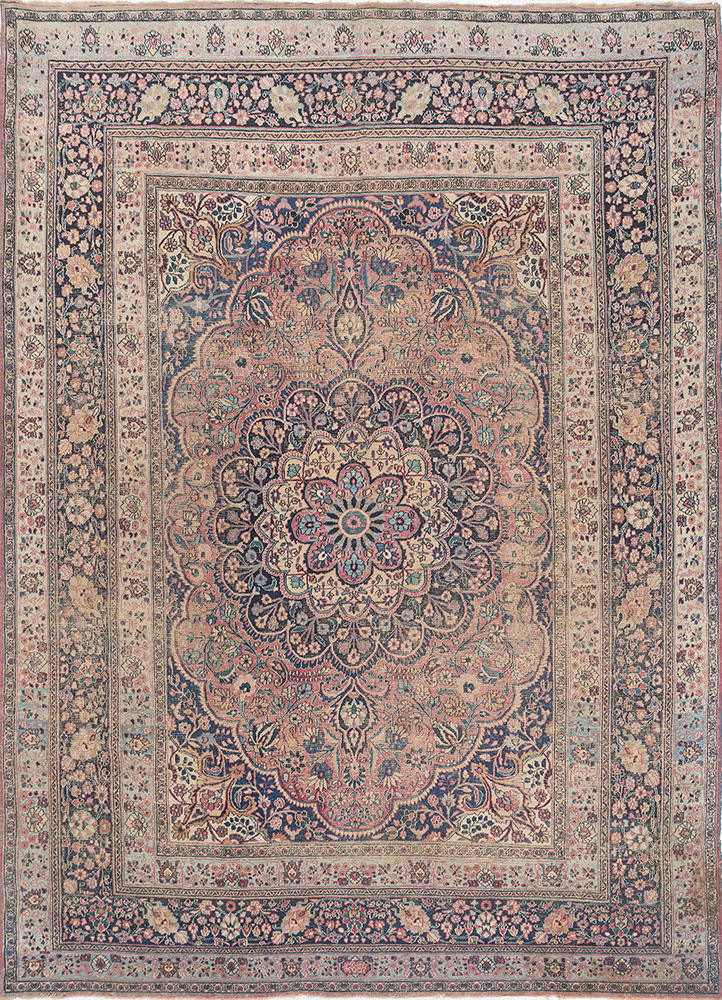 aalam blue wool hand knotted Rug - HeadShot