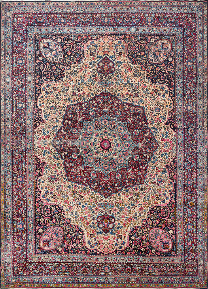 aalam blue wool hand knotted Rug - HeadShot