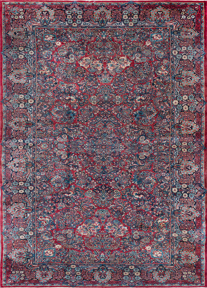 aalam blue wool hand knotted Rug - HeadShot