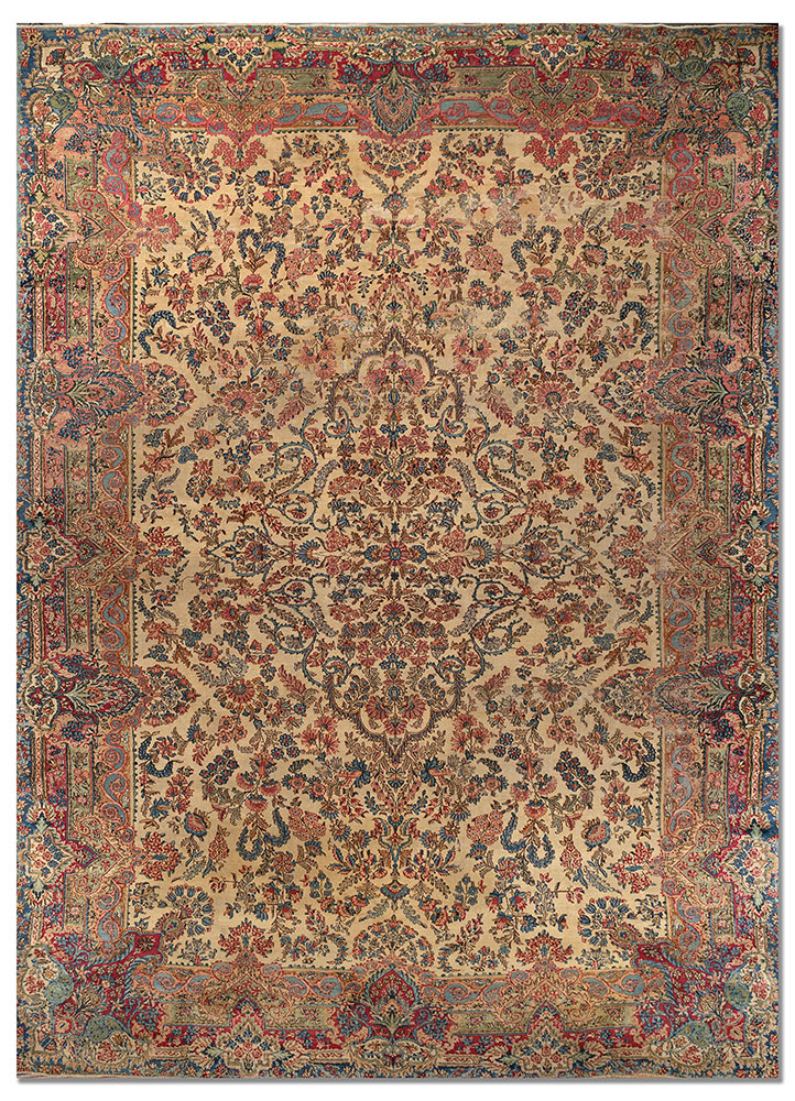 aalam green wool hand knotted Rug - HeadShot