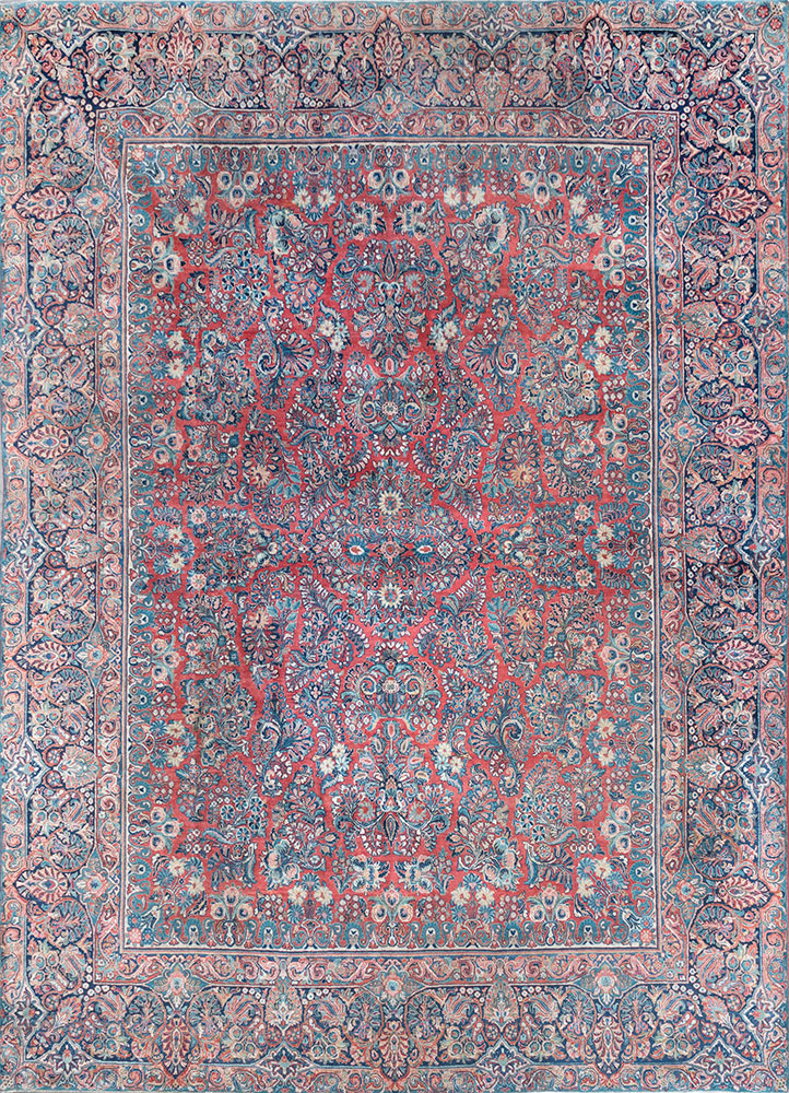 aalam blue wool hand knotted Rug - HeadShot