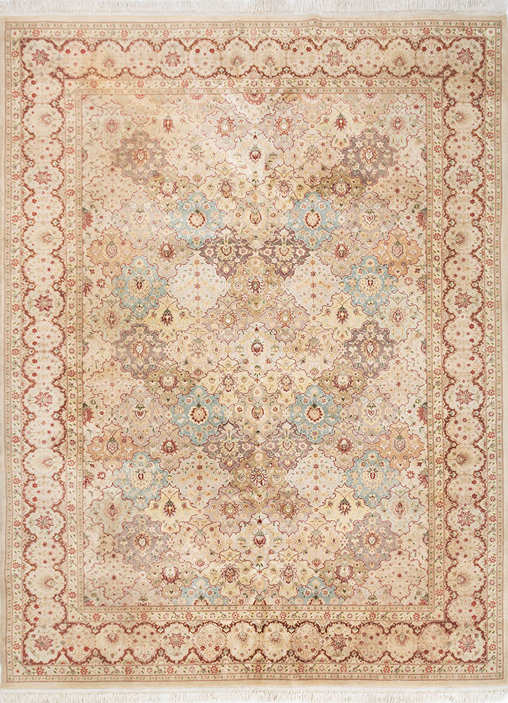 aalam green wool and silk hand knotted Rug - HeadShot