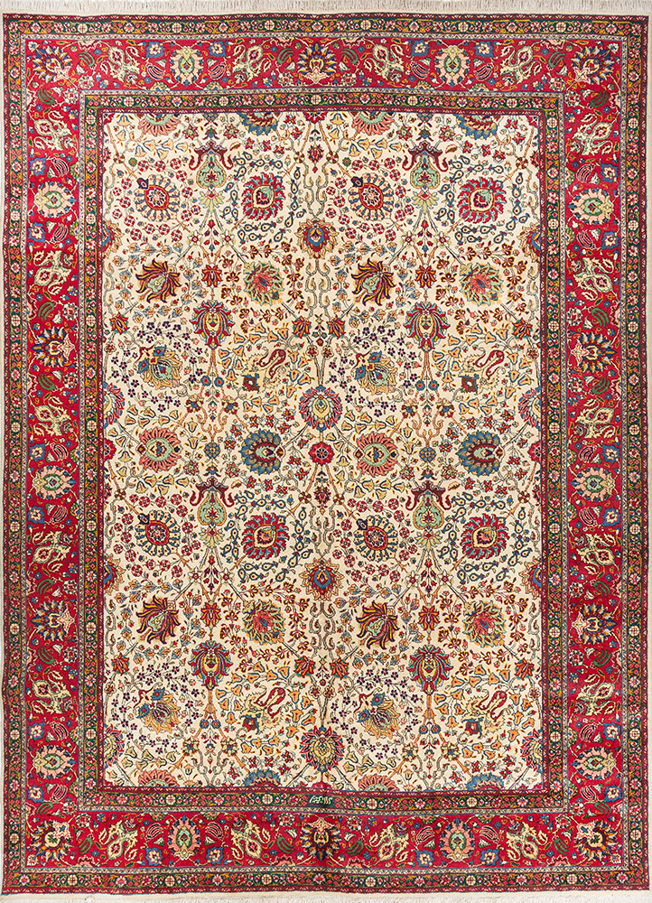 aalam red and orange wool hand knotted Rug - HeadShot
