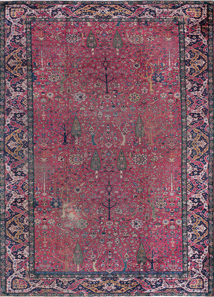 aalam pink and purple wool hand knotted Rug - HeadShot