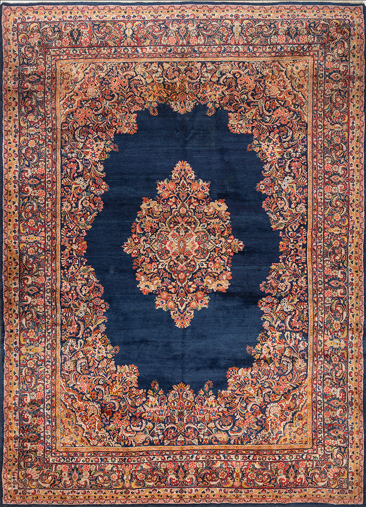aalam red and orange wool hand knotted Rug - HeadShot