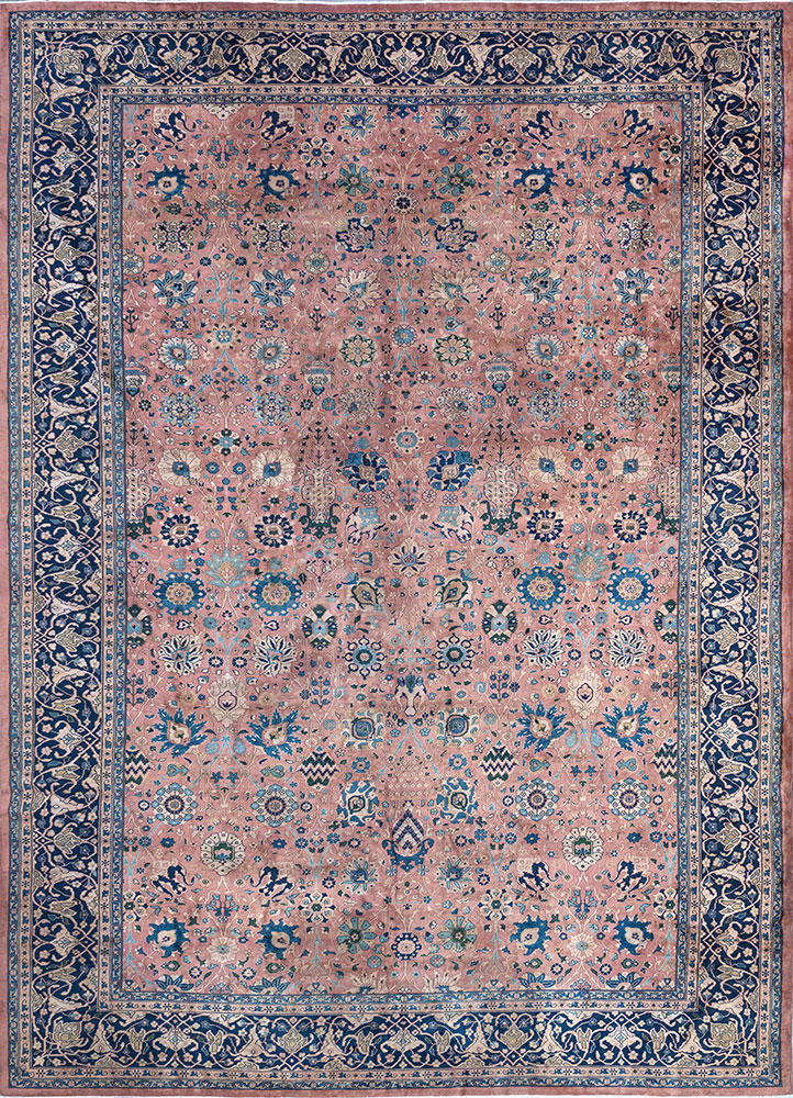 aalam blue wool hand knotted Rug - HeadShot