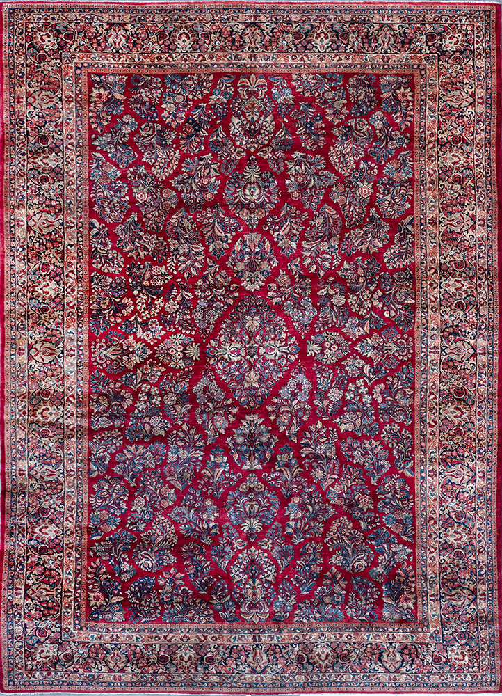 aalam blue wool hand knotted Rug - HeadShot