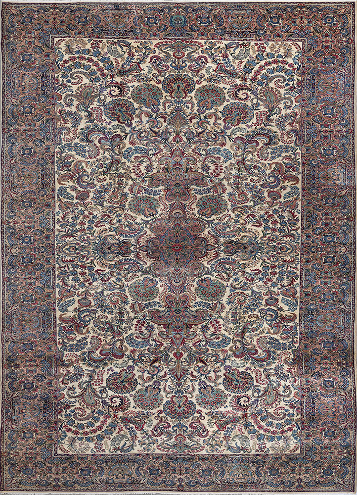 aalam blue wool hand knotted Rug - HeadShot