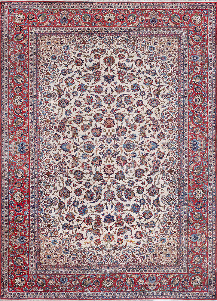 aalam red and orange wool hand knotted Rug - HeadShot