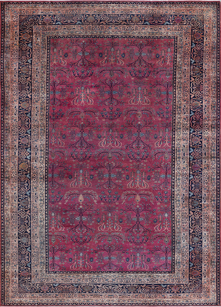 aalam blue wool hand knotted Rug - HeadShot