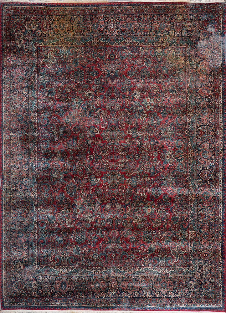 aalam red and orange wool hand knotted Rug - HeadShot