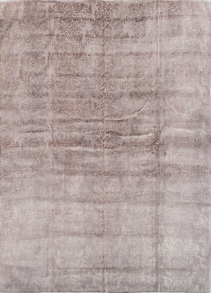 aalam beige and brown wool and silk hand knotted Rug - HeadShot