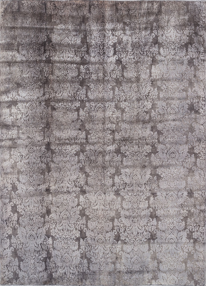 azalea grey and black wool and silk hand knotted Rug - HeadShot