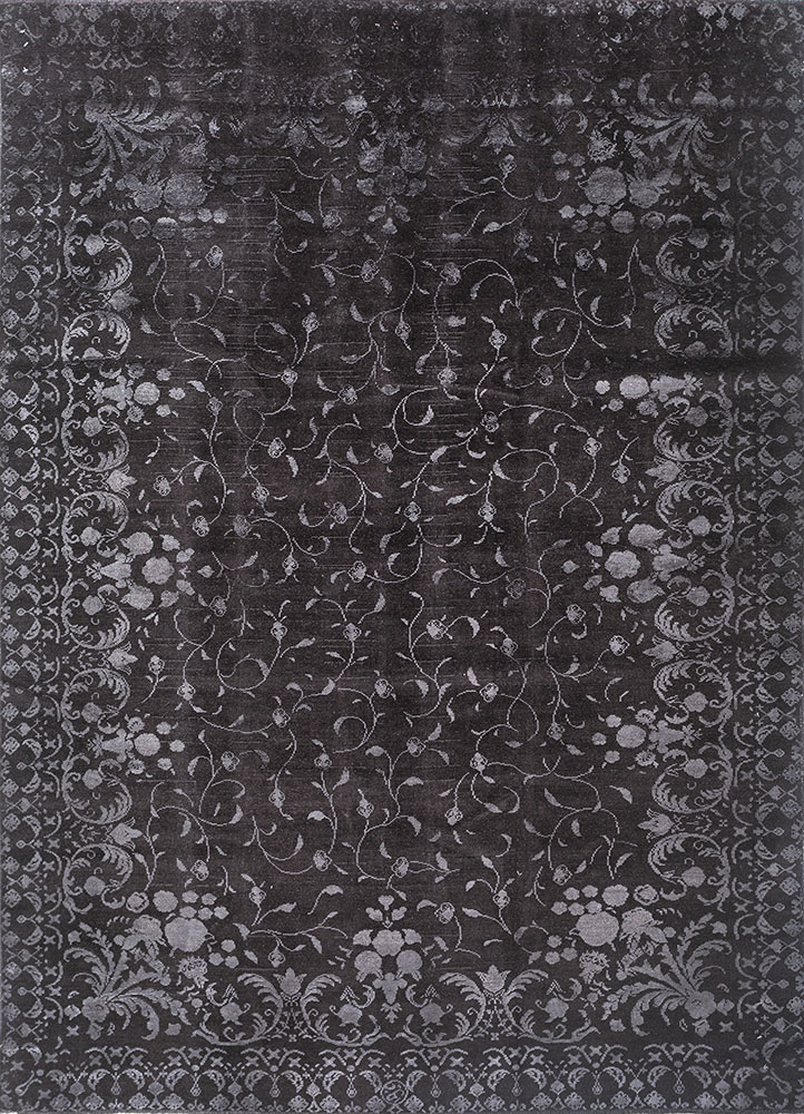 azalea grey and black wool and silk hand knotted Rug - HeadShot