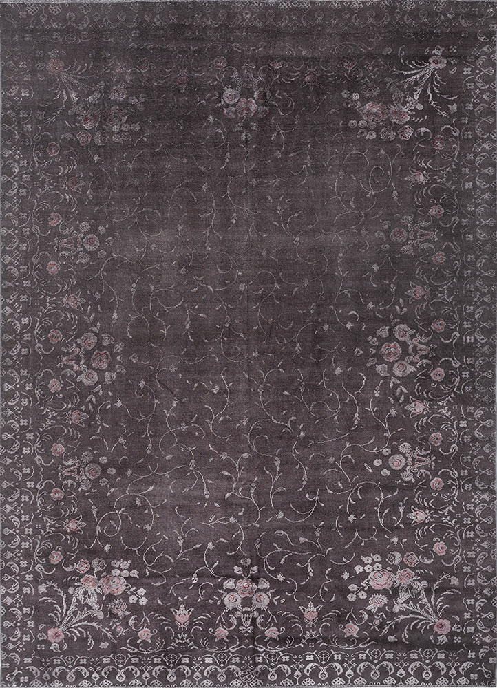 azalea grey and black wool and silk hand knotted Rug - HeadShot
