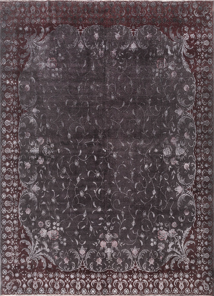 azalea red and orange wool and silk hand knotted Rug - HeadShot