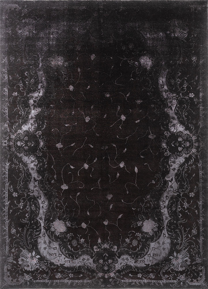 azalea grey and black wool and silk hand knotted Rug - HeadShot