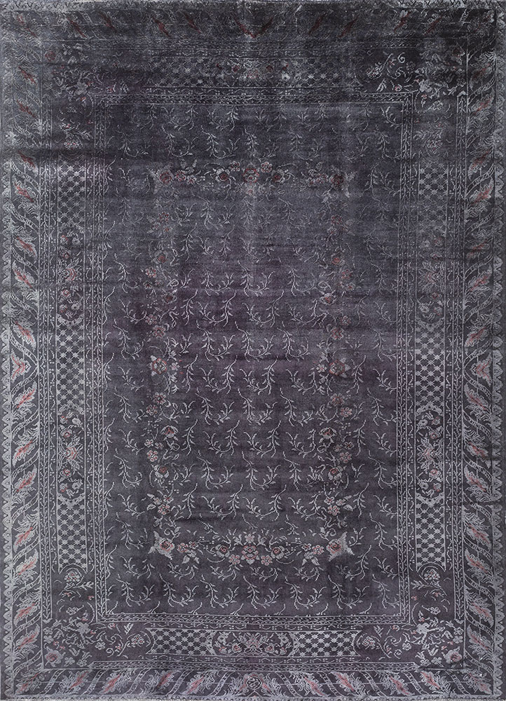 azalea grey and black wool and silk hand knotted Rug - HeadShot