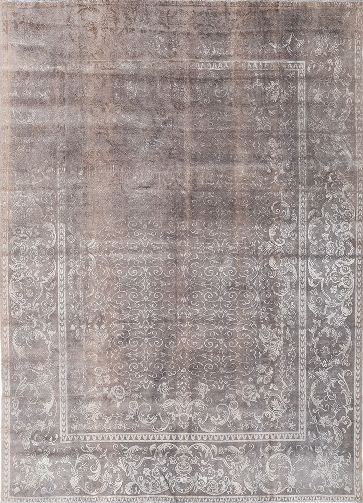 aalam pink and purple wool and silk hand knotted Rug - HeadShot