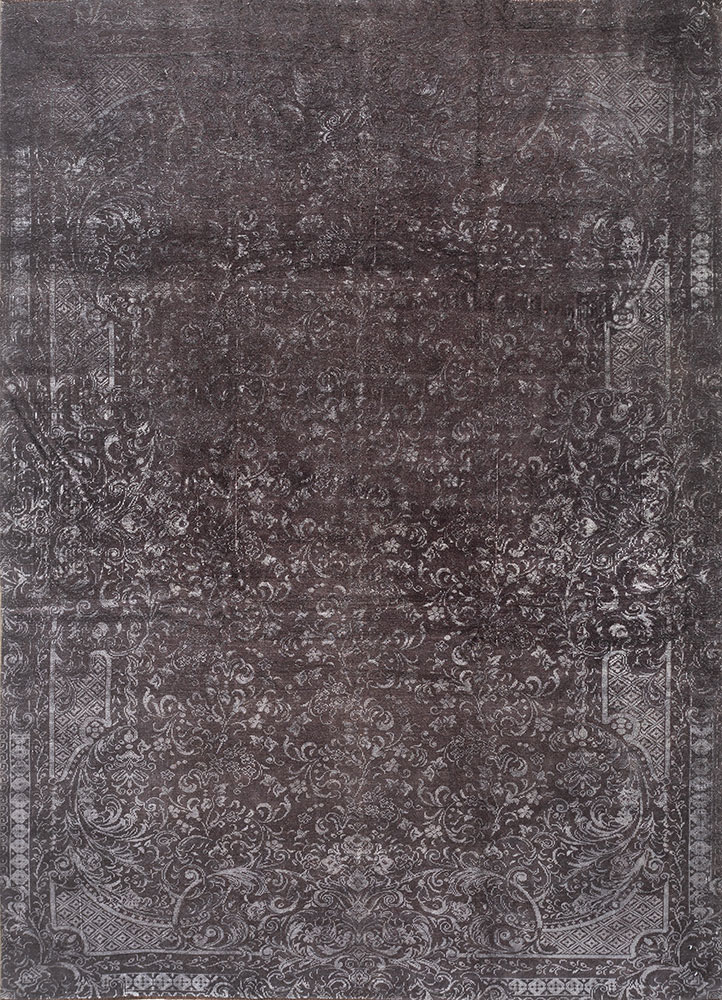 azalea grey and black wool and silk hand knotted Rug - HeadShot