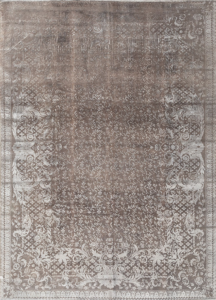 azalea grey and black wool and silk hand knotted Rug - HeadShot