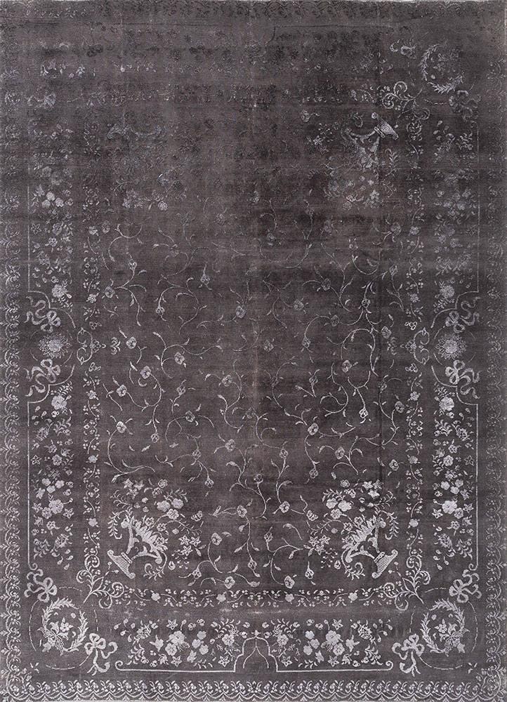azalea grey and black wool and silk hand knotted Rug - HeadShot