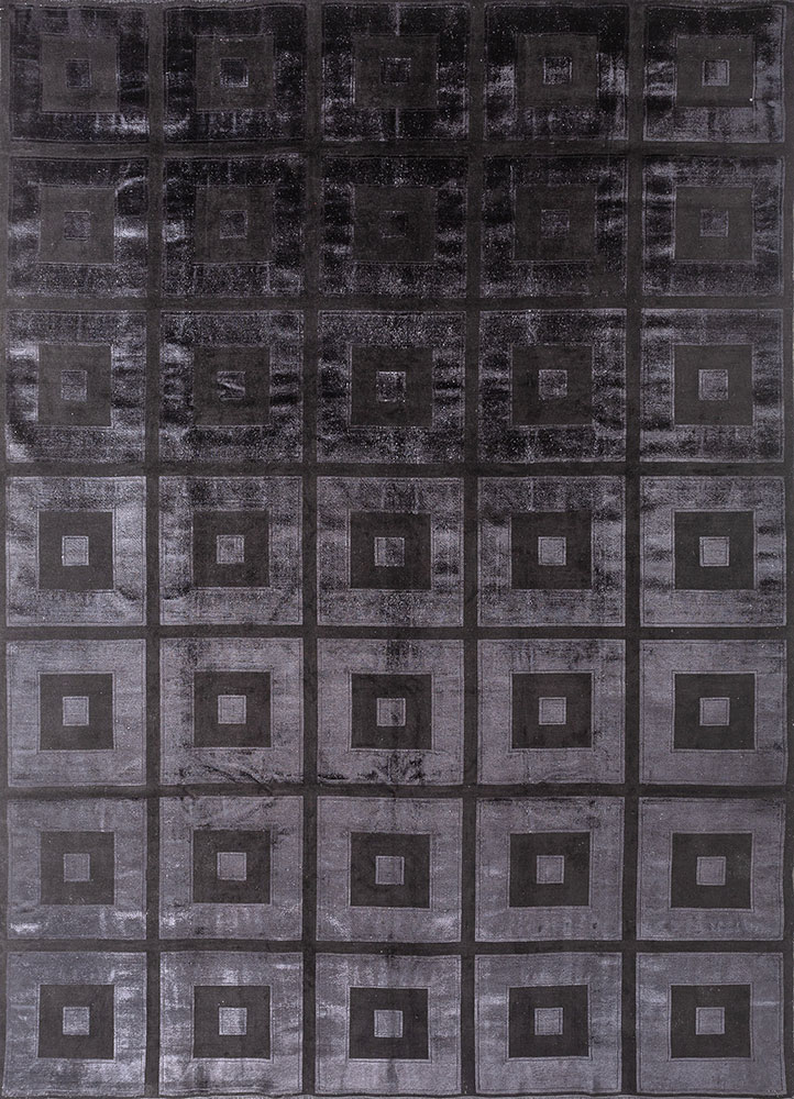 azalea grey and black wool and silk hand knotted Rug - HeadShot
