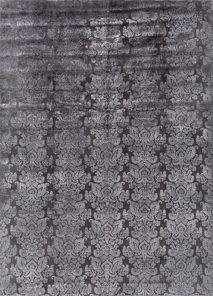 azalea grey and black wool and silk hand knotted Rug - HeadShot