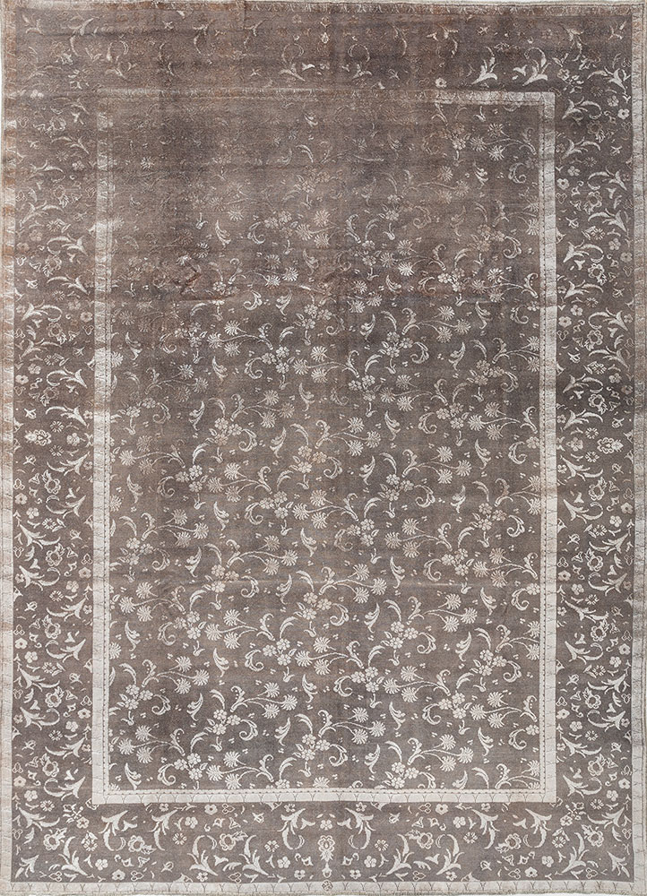 azalea grey and black wool and silk hand knotted Rug - HeadShot