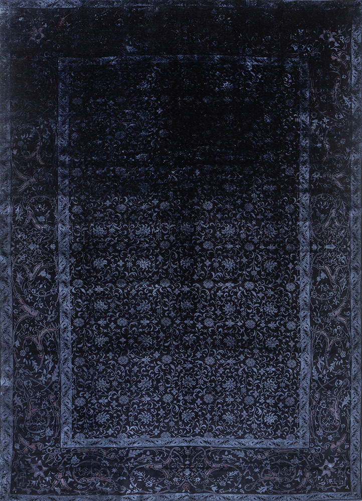 aalam blue wool and silk hand knotted Rug - HeadShot