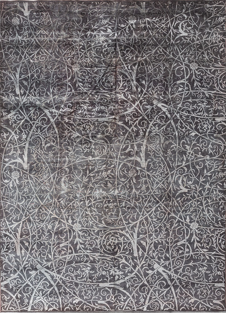 azalea grey and black wool and silk hand knotted Rug - HeadShot