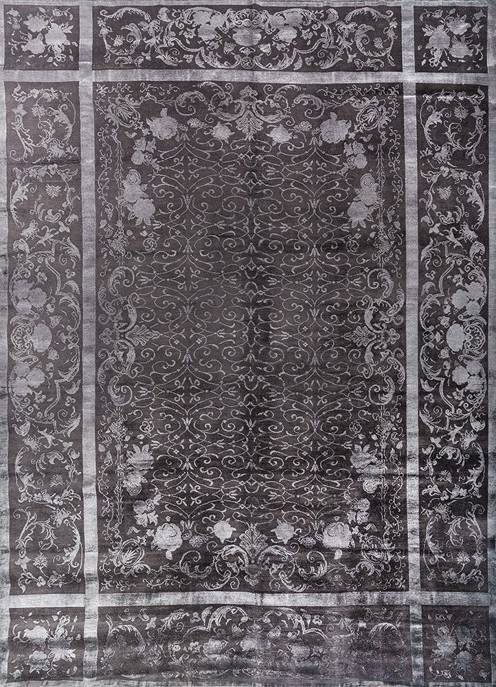 azalea grey and black wool and silk hand knotted Rug - HeadShot