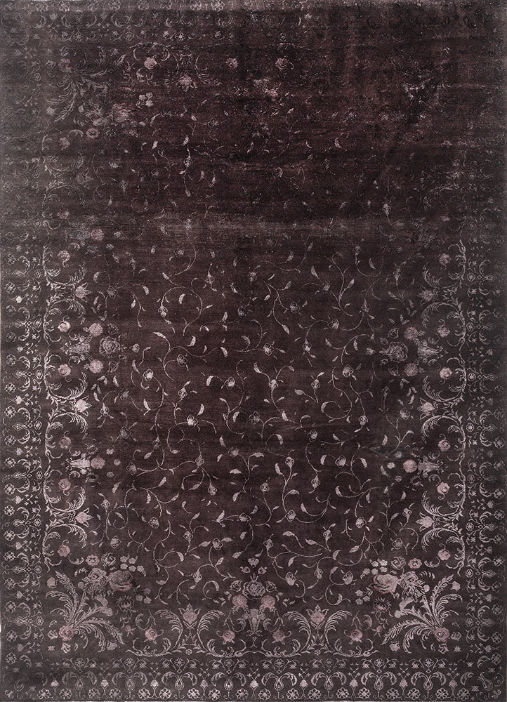 azalea grey and black wool and silk hand knotted Rug - HeadShot