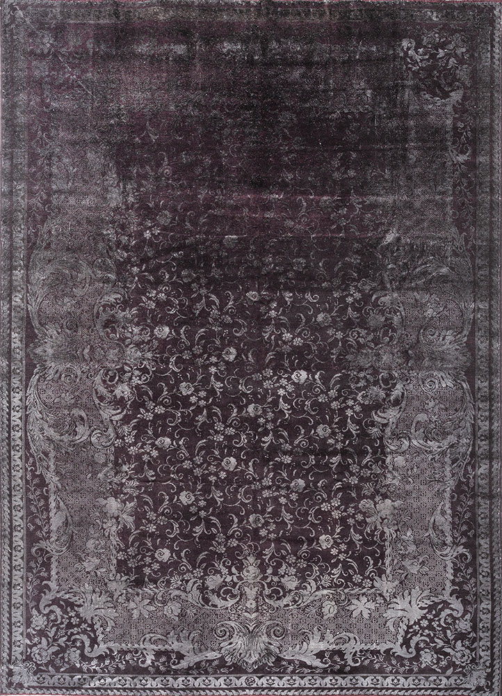 azalea grey and black wool and silk hand knotted Rug - HeadShot