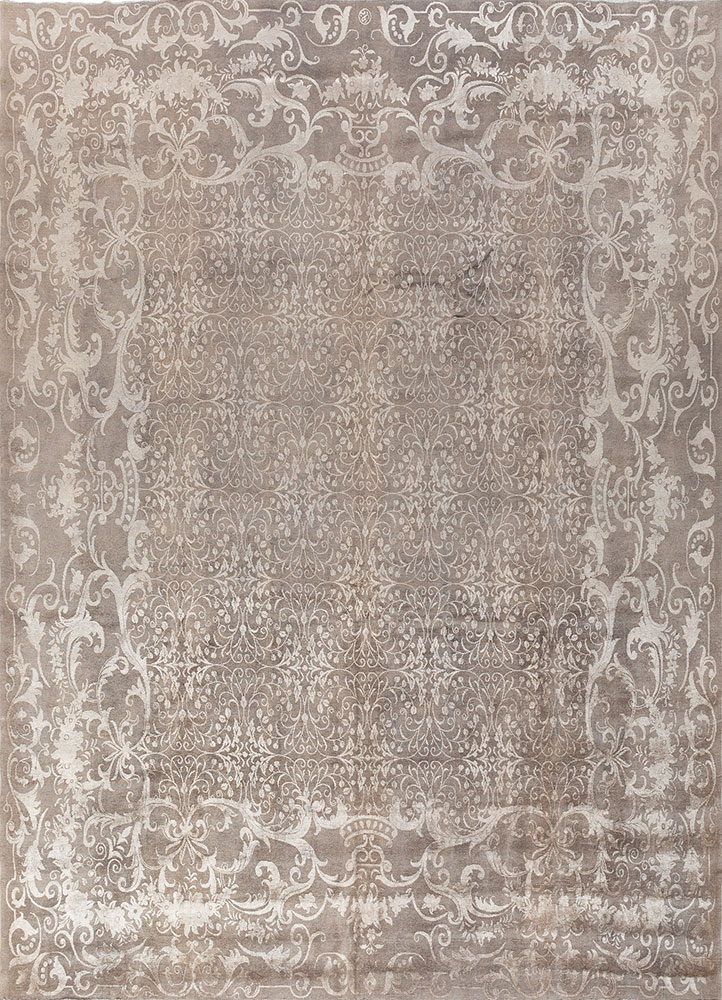 aurora grey and black wool and silk hand knotted Rug - HeadShot