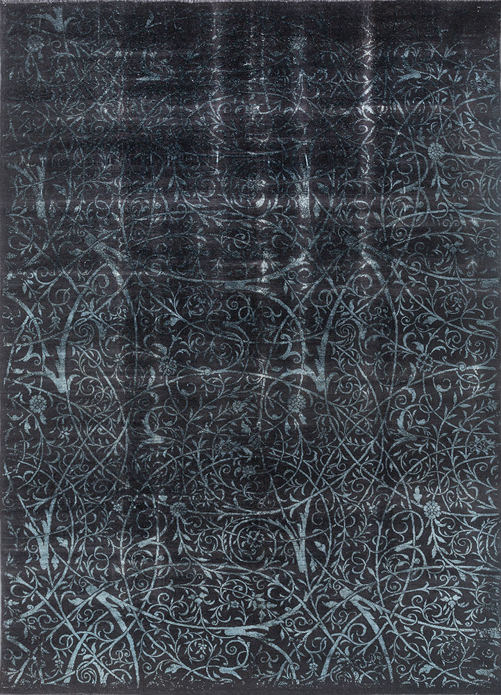 azalea grey and black wool and silk hand knotted Rug - HeadShot