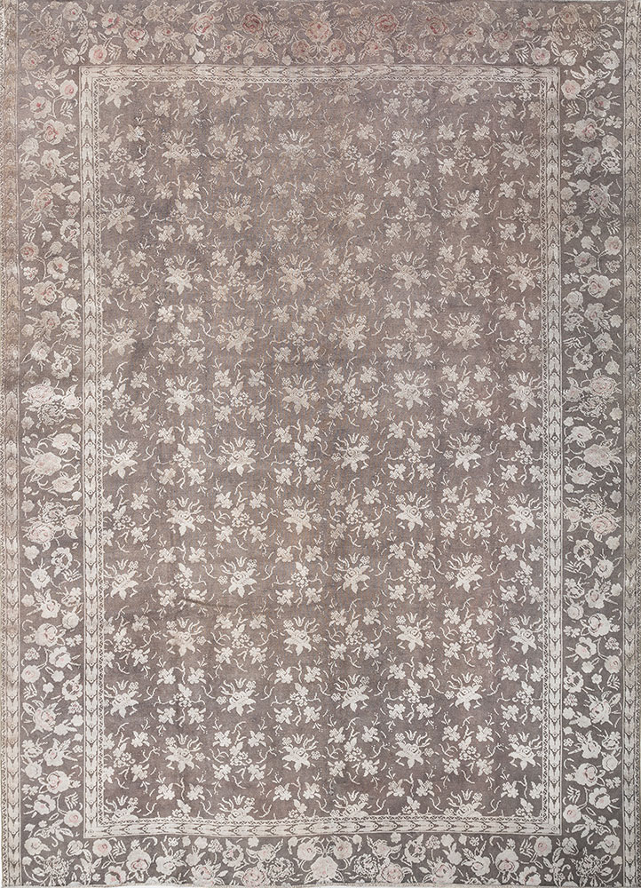 azalea green wool and silk hand knotted Rug - HeadShot