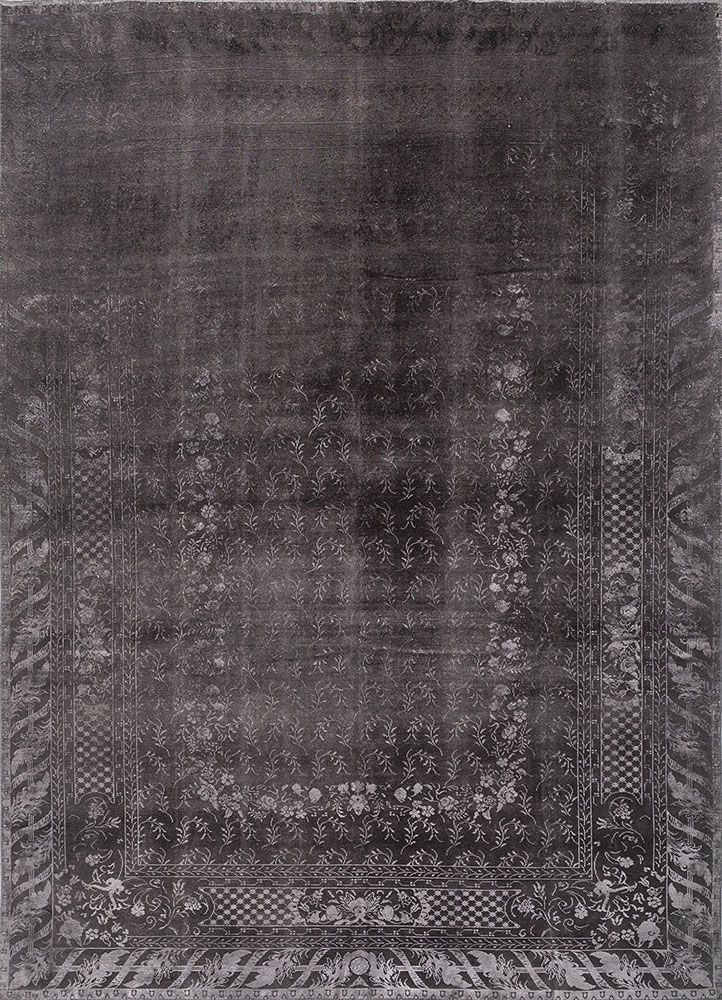 azalea grey and black wool and silk hand knotted Rug - HeadShot