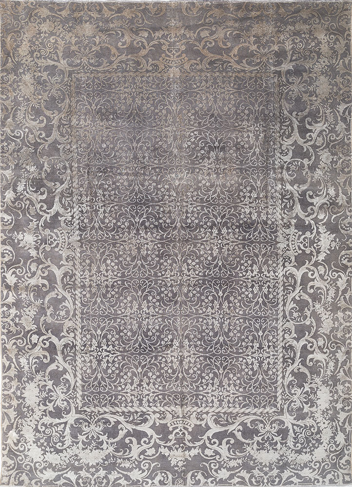 azalea green wool and silk hand knotted Rug - HeadShot
